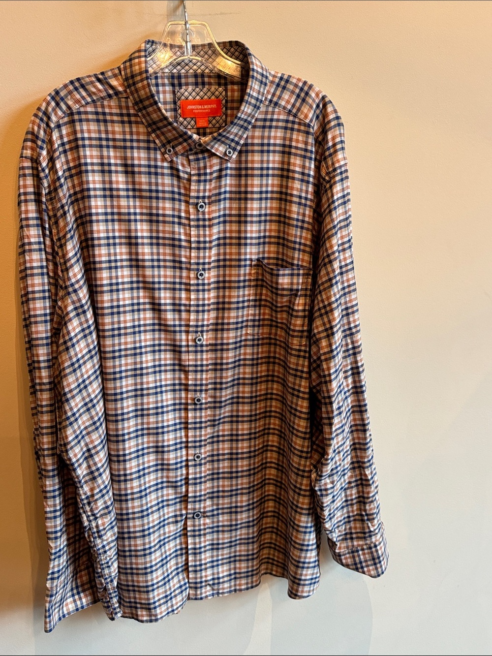 Johnston & Murphy Mens Plaid Button-Down Shirt - Blue & Tan